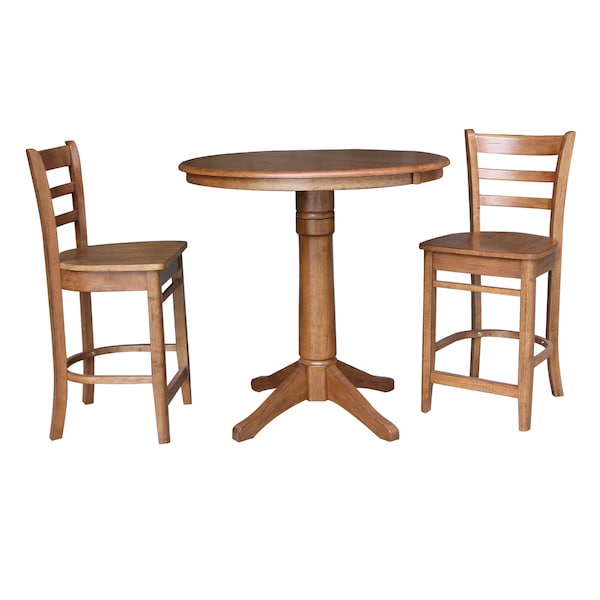 International Concepts Round 36 in Round Extension Dining Table with 2 Stools, Distressed Oak, 36 in W, 48 in L, 36.1 in H K42-36RXT-27B-S6172-2 - main